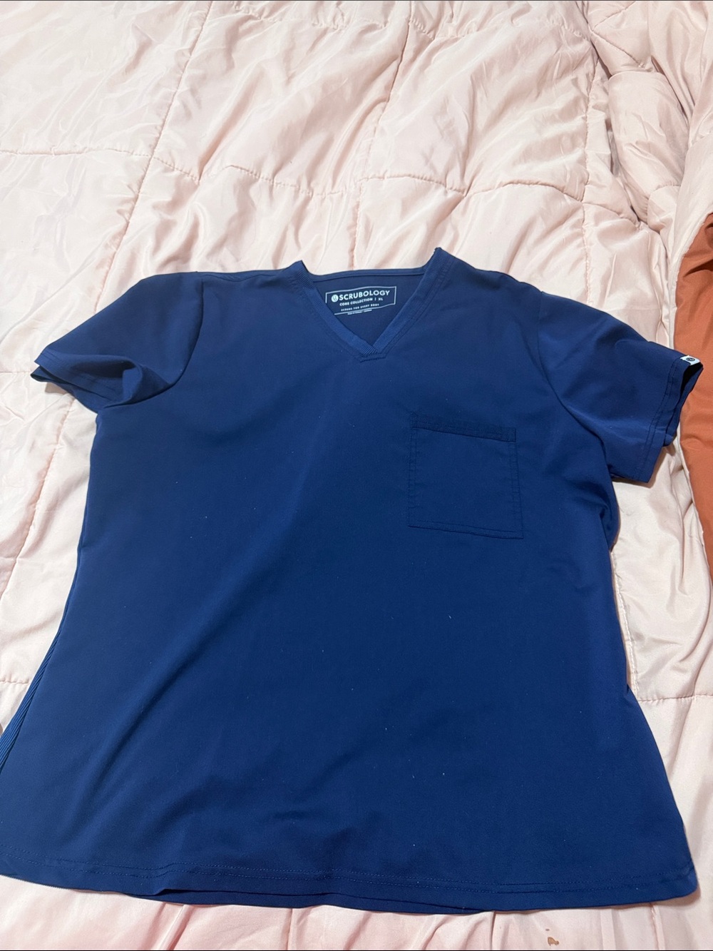 Womens Navy V-Neck Pocket Shirt